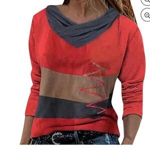 MADE WITH LOVE Coral, Navy and Grey Long Sleeve Top-XL NWT